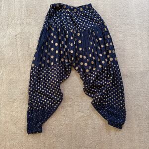 Vintage Belma NY Harem Pants Women's Medium Low Crotch Navy/Gold Boho Polka-dot